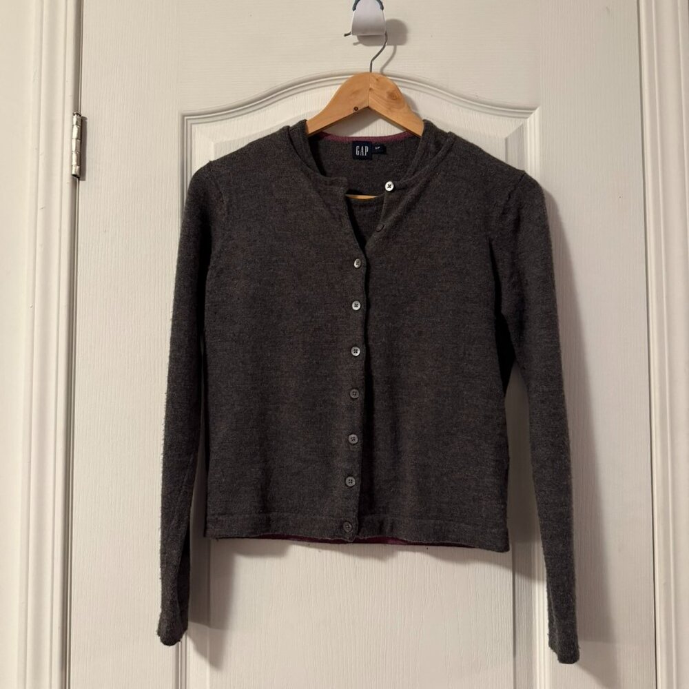 Set of 2 Gap Cardigan Sweater and under top with Gray with Pink Trim